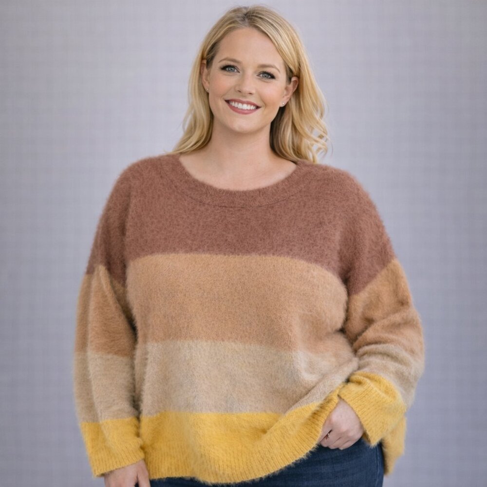 Cozy Multicolor Striped Sweater, 2XL GUC
